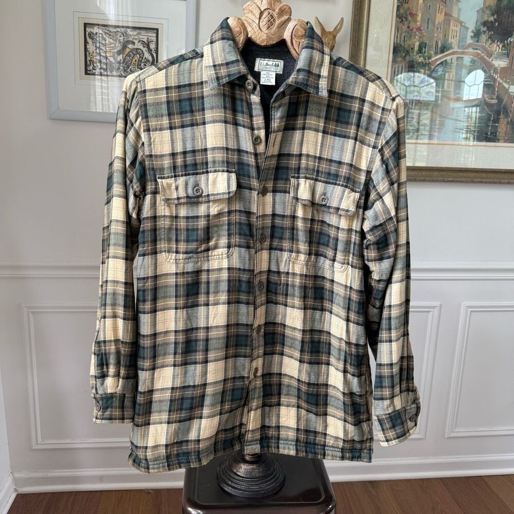 L.L. Bean Fleece Lined Plaid Flannel Button Shirt S